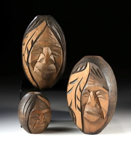 1970s First Nations Cedar Face Carvings by Wanik