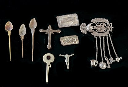 Mexican Milagros, Peru Tupu Pin & Silver Peacock Brooch