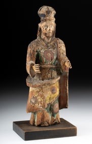 18th C. Colonial Mexican Wood Santo w/ Glass Eyes