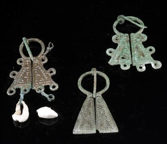 Three Viking Rus Bronze Penannular Brooches w/ Cowrie