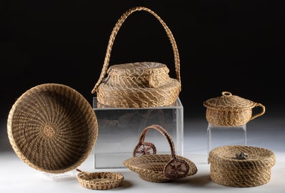 6 American Folk Art / Cherokee Pine Needle Baskets