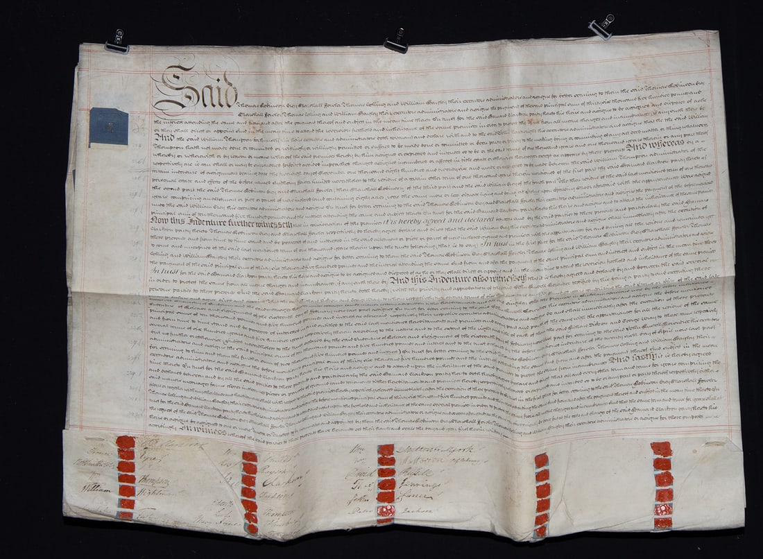 1830 Vellum Mortgage Indenture - Clarkson Family: **Originally Listed At $300** Northern Europe, eastern England, York, East Riding of Yorkshire, Foggathorpe, ca. 1830 CE. A monumental 17-page bound vellum mortgage indenture, executed in 1830, docume