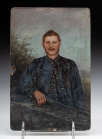 19th C. Post-Civil War American Painting of a Soldier