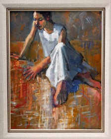 Mid Century Oil on Canvas - Woman in Interior