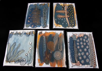 Five Mitak Mahgerefteh Mixed Media Paintings