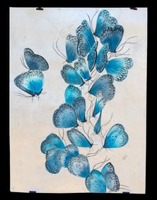 A. Vavilina Mixed Media - Blue Butterflies, Silver Leaf