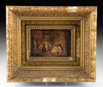 19th C. European Genre Painting - Reading in the Parlor