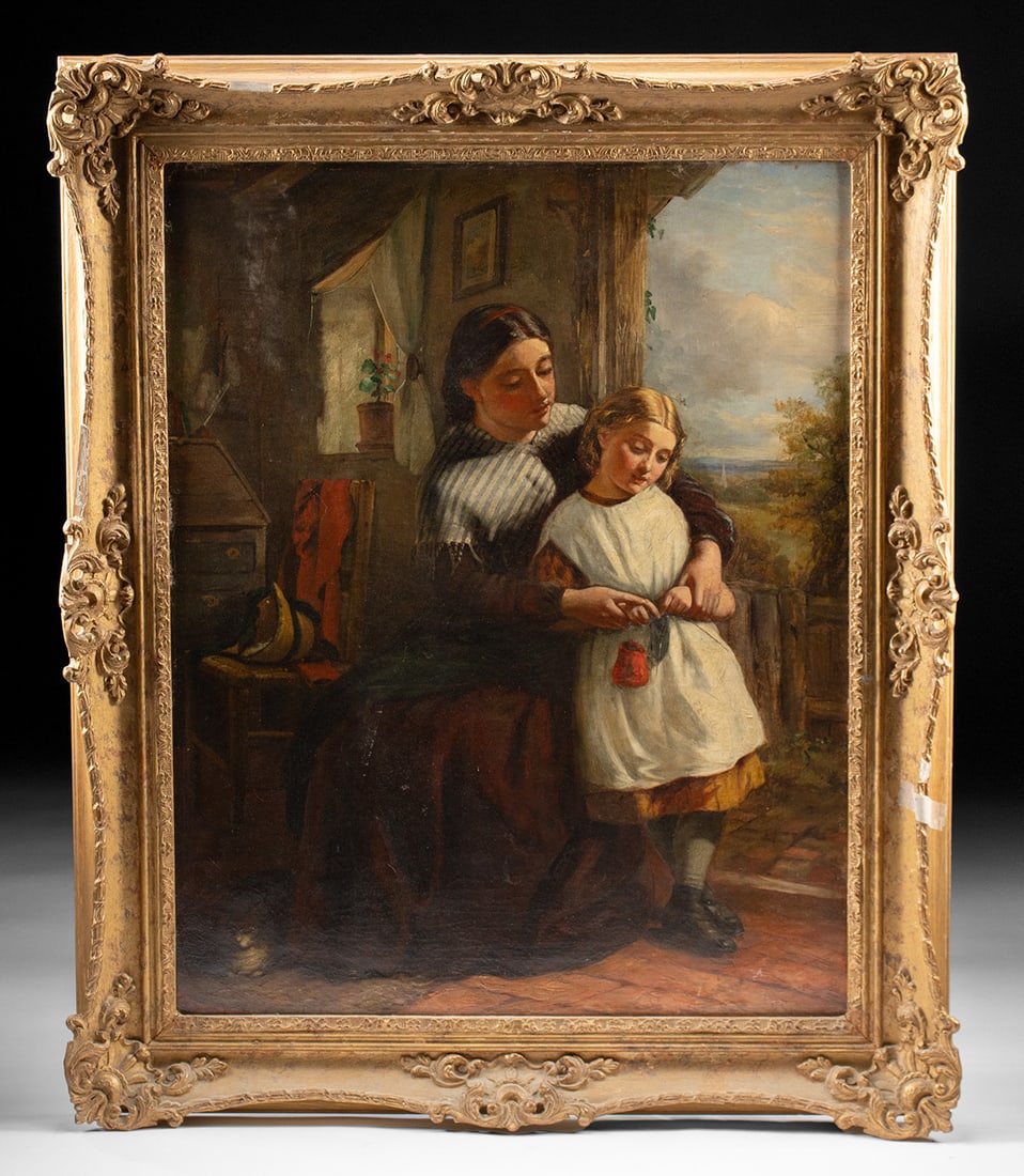 19th C. European Painting - Woman & Child Tender Moment (1 of 3)