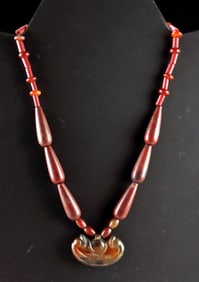 Egyptian Jasper Necklace + Agate Ship Crown Pendant