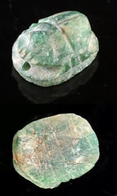 Egyptian Late Dynastic Green Amazonite Feldspar Scarab