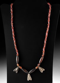 Ancient Egyptian Silver Fly Beaded Necklace