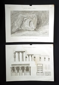 Two Antique Engravings - Kom Ombo Temple, Egypt