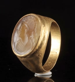 Roman Gold Ring - Citrine Intaglio of Laureate Bust