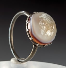 1st C. Roman Agate Intaglio Laureate (Silver Ring)
