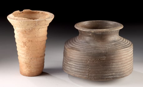 Roman Holy Land Pottery Vessels - Ribbed Jar and Beaker