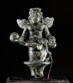 Roman Lead-Copper Finial - Winged Cupid w/ Orb & Wreath