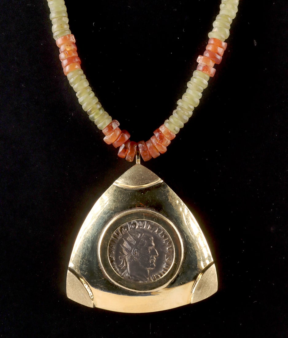 Beaded Necklace w/ Roman Phillipus Coin (in 18K Gold Bezel ) (1 of 3)