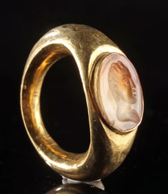 Roman 22K Gold & Carnelian Intaglio Portrait Ring