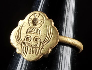 Byzantine Christian 20K Gold Ring w/ Christ & Angels