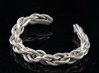 Viking Silver Braided Arm Band - Twisted Wire Design