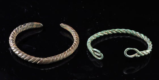 Two Rus / Viking Twisted Bronze & Copper Bracelets
