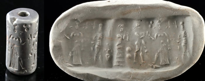 Mesopotamian Hematite Cylinder Seal - Astral Deities