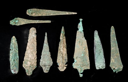 Group of 9 Canaanite Bronze Age Copper Spear Tips