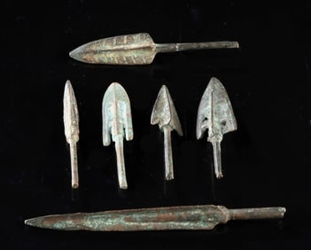 Six Ancient Chinese & Luristan Leaded-Bronze Arrowheads