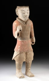 Han Dynasty Pottery Warrior - Red Pigment Figure
