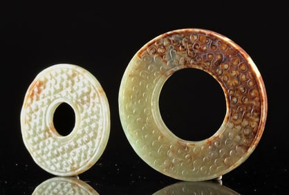 Two Chinese Han Dynasty Nephrite Jade Bi Discs