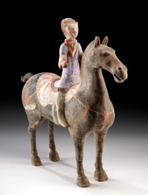 Tang Dynasty Tomb Offering: Pottery Horse & Rider