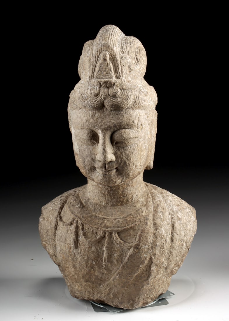 Chinese Tang Dynasty Stone Bust of Guanyin Goddess (1 of 4)