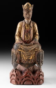 Chinese Ming Gilt & Lacquered Wood Seated Guanyin