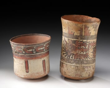 Two Nazca Polychrome Drinking Vessels - Mythic Designs