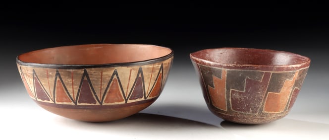 Two Nazca Pottery Bowls w/ Geometric Motifs, TL Tested