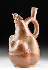 Moche Bi-Chrome Stirrup Vessel - Owl on Mountains