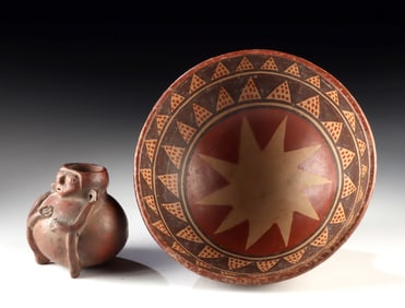 Narino Painted Footed Bowl and Figural Pottery Jar
