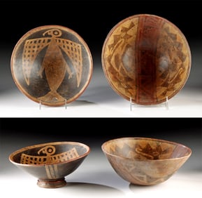 Two Colombian Narino Pottery Bowls, Eagle & Monkeys