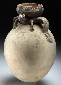 Chancay Bichrome Pottery Urn w/ Spotted Feline Creature