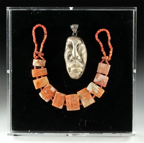Ancient Peru Spondylus Shell Necklace & Face Pendant