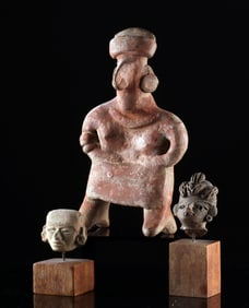 Ancient Mesoamerican Pottery Heads & Standing Figure