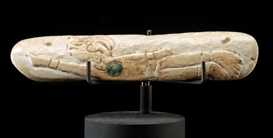 Maya Ritual Bone Implement Depicting a Flying Figure