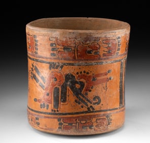Maya Ulua Valley Polychrome Cylinder Vessel w/ Birds