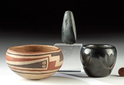 Casas Grandes & Santa Clara Pottery Vessels, Stone Celt