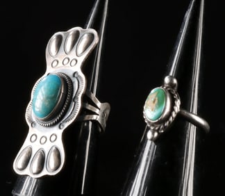 Two Navajo Turquoise & Sterling Silver Rings