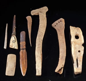 Ancient Inuit Bone & Ivory Tools & Snow Knife, 8 pcs