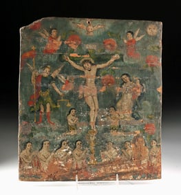 18th C. Mexican Wood Retablo "La Cruz de Animas"