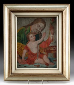 19th C. Mexican Retablo - Saint Joseph w/ Christ Child