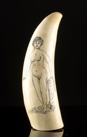 Victorian-Era Scrimshawed Whale Tooth of Nude Woman