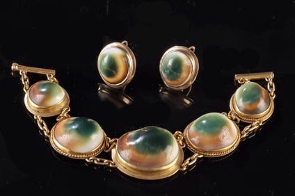 14K Gold Operculum Shell Jewelry - Bracelet & Earrings